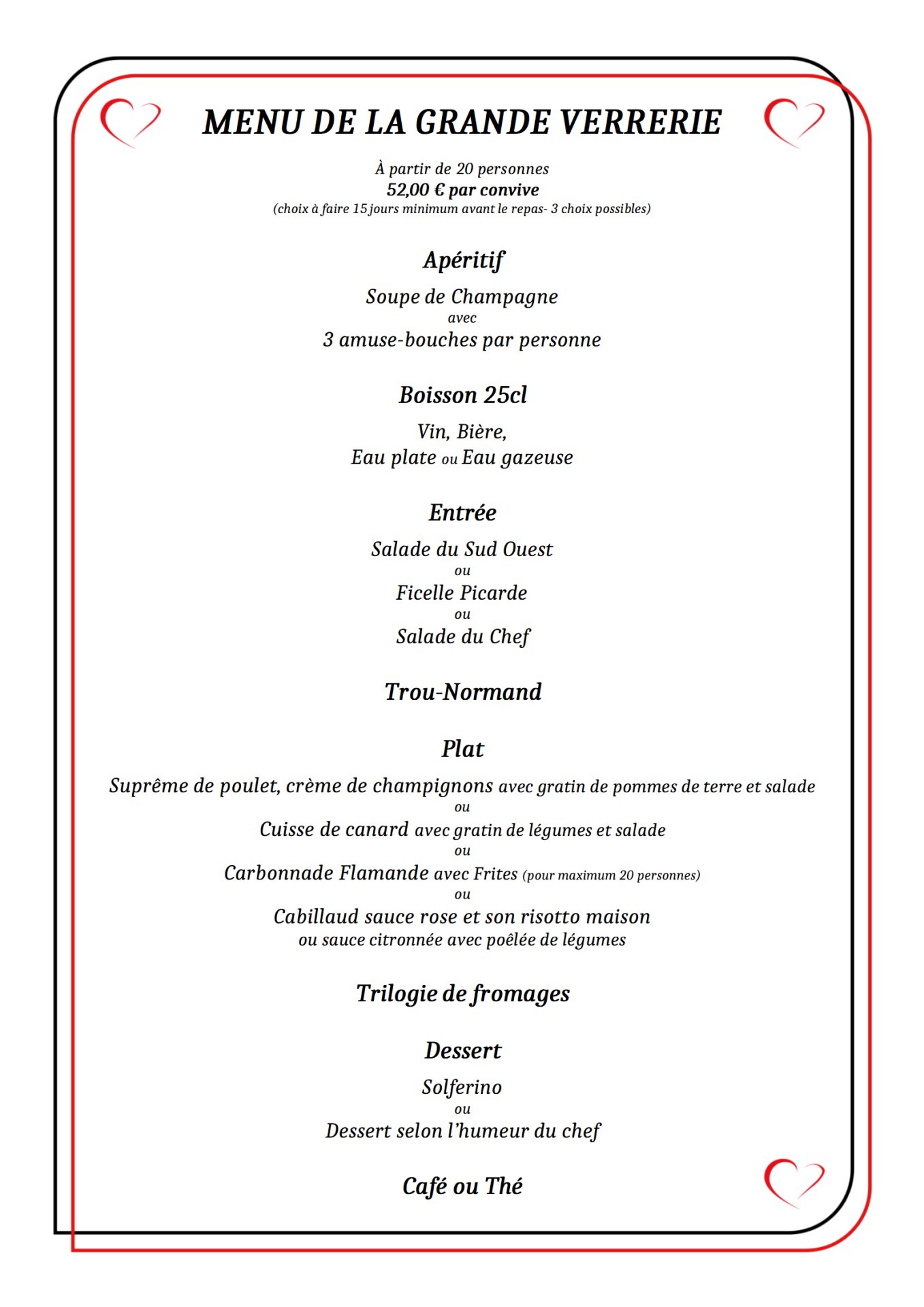 Menu de groupe gde verrerie