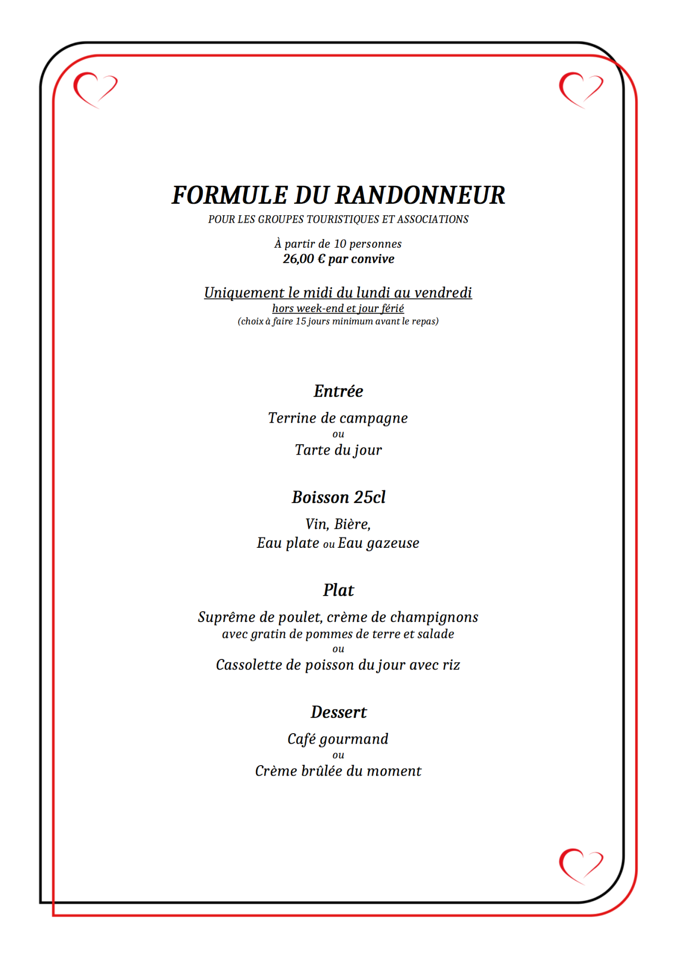 Menu de groupe rando