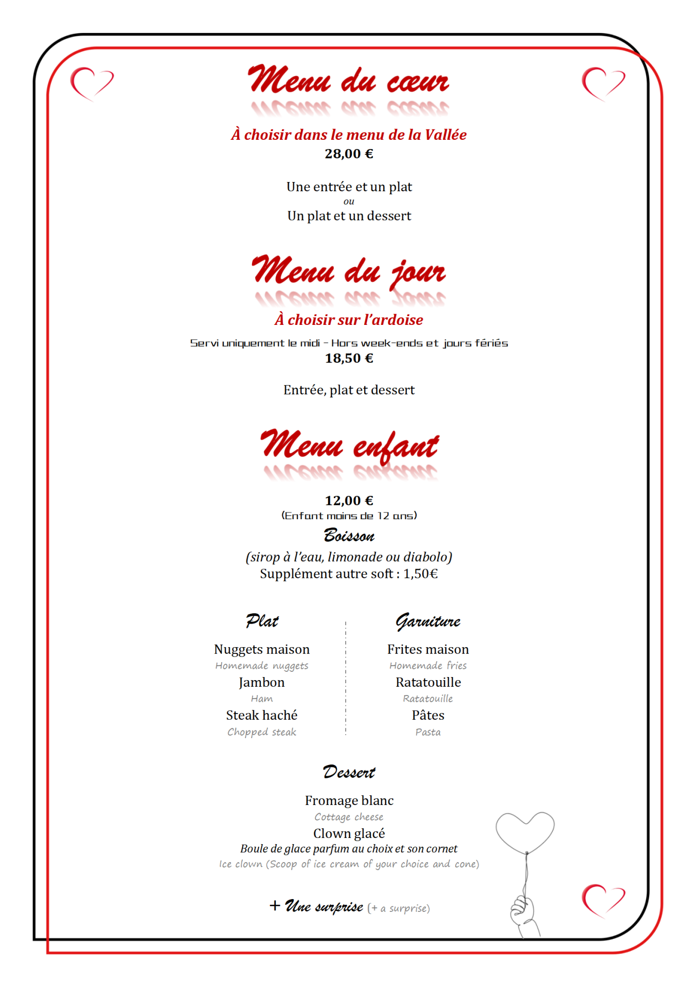 Menus 3t25 coeur et kids