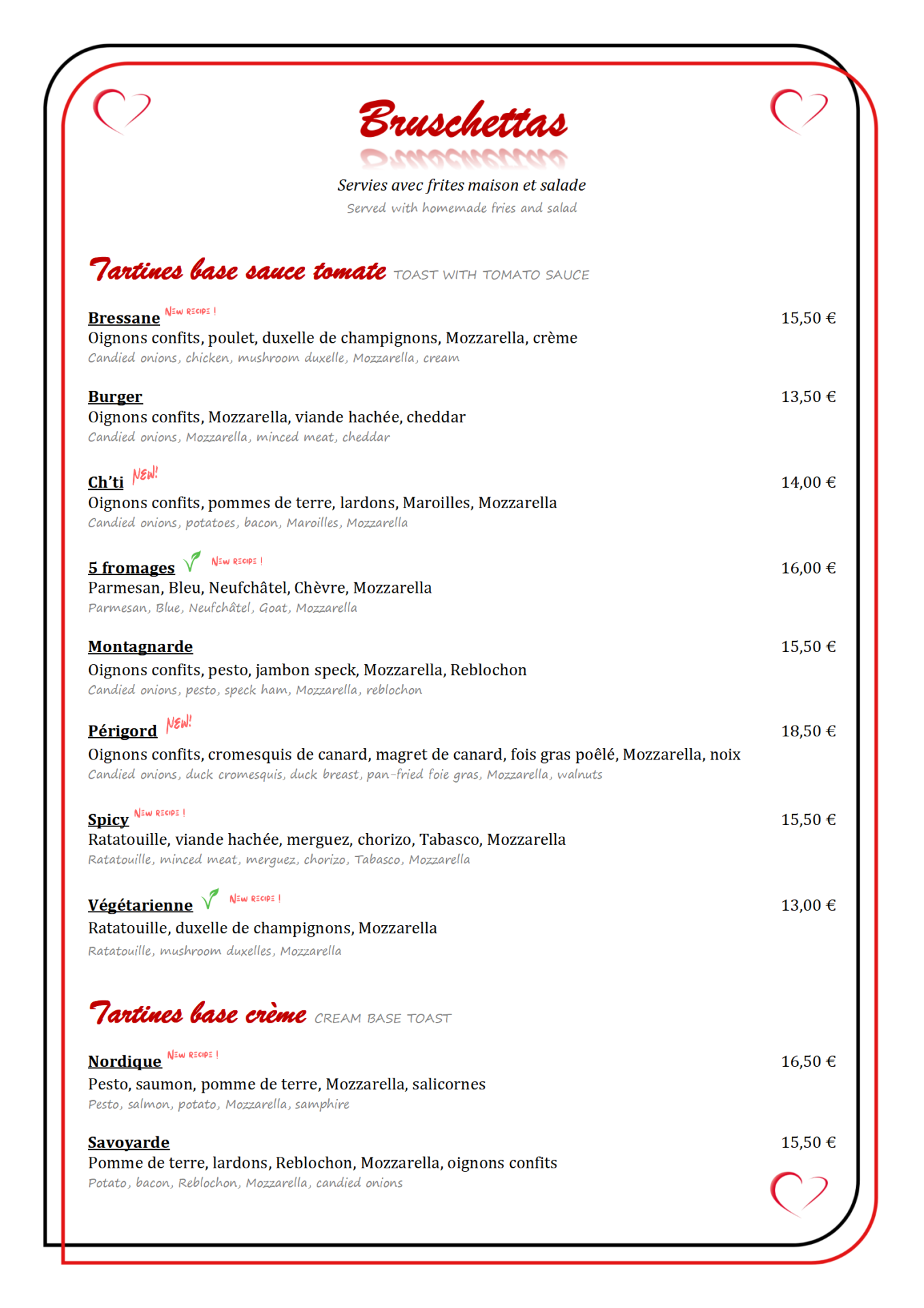 Sur place 3t25 bruschettas
