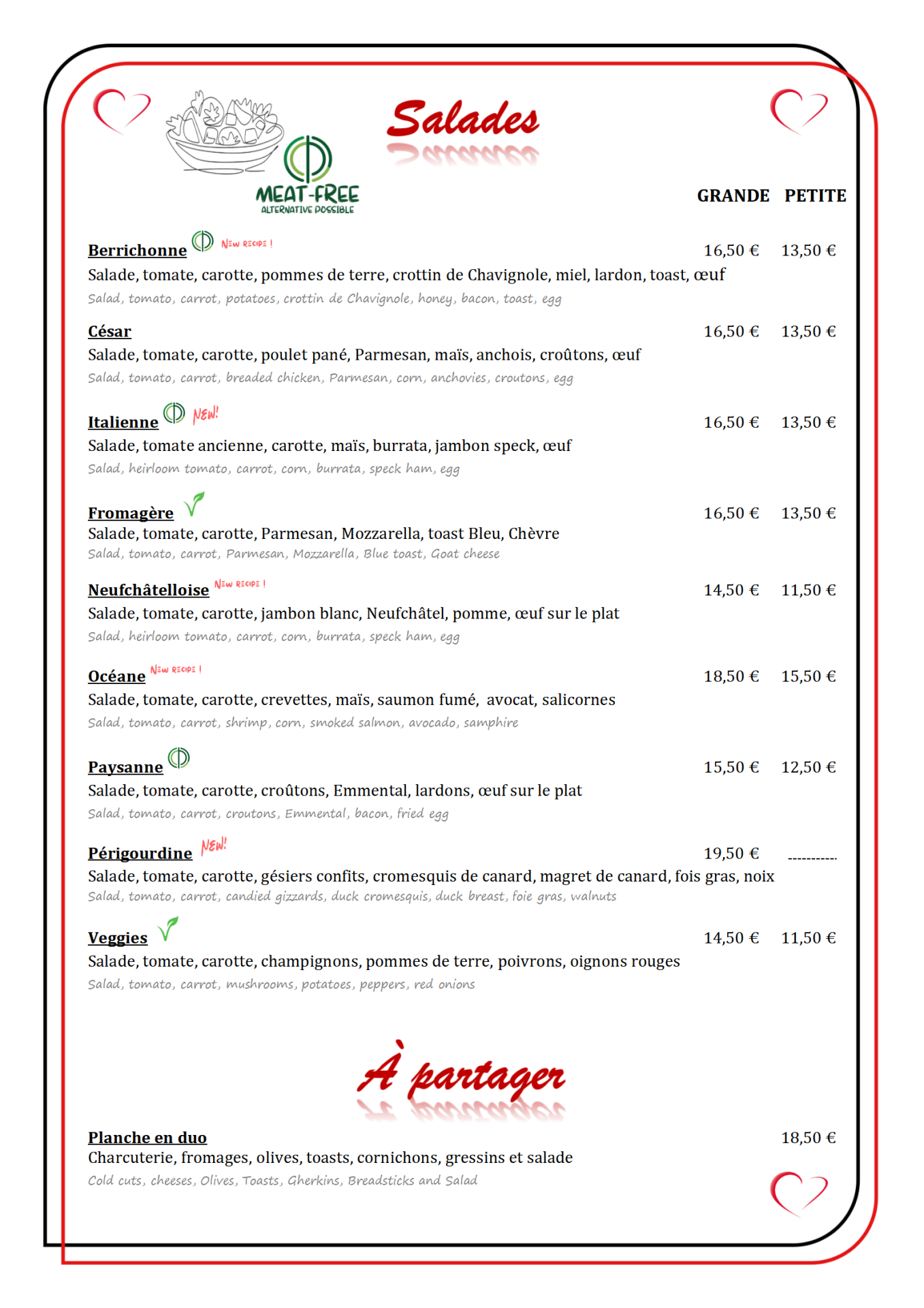 Sur place 3t25 salades
